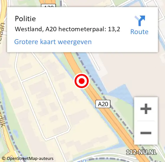 Locatie op kaart van de 112 melding: Politie Westland, A20 hectometerpaal: 13,2 op 18 januari 2024 09:04