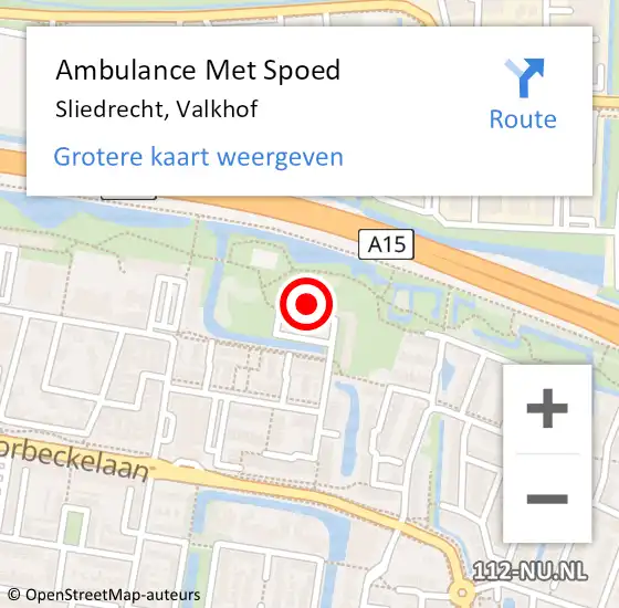 Locatie op kaart van de 112 melding: Ambulance Met Spoed Naar Sliedrecht, Valkhof op 18 januari 2024 09:13