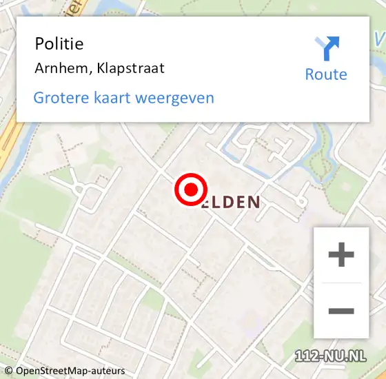 Locatie op kaart van de 112 melding: Politie Arnhem, Klapstraat op 18 januari 2024 09:18