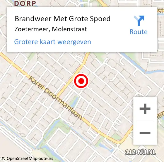 Locatie op kaart van de 112 melding: Brandweer Met Grote Spoed Naar Zoetermeer, Molenstraat op 18 januari 2024 09:40