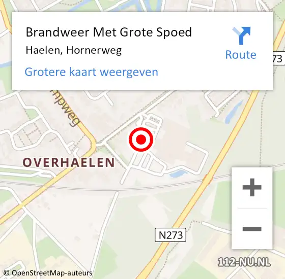 Locatie op kaart van de 112 melding: Brandweer Met Grote Spoed Naar Haelen, Hornerweg op 18 januari 2024 09:43