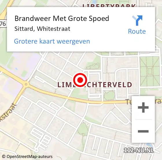 Locatie op kaart van de 112 melding: Brandweer Met Grote Spoed Naar Sittard, Whitestraat op 18 januari 2024 09:56