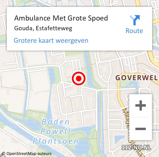 Locatie op kaart van de 112 melding: Ambulance Met Grote Spoed Naar Gouda, Estafetteweg op 18 januari 2024 10:19