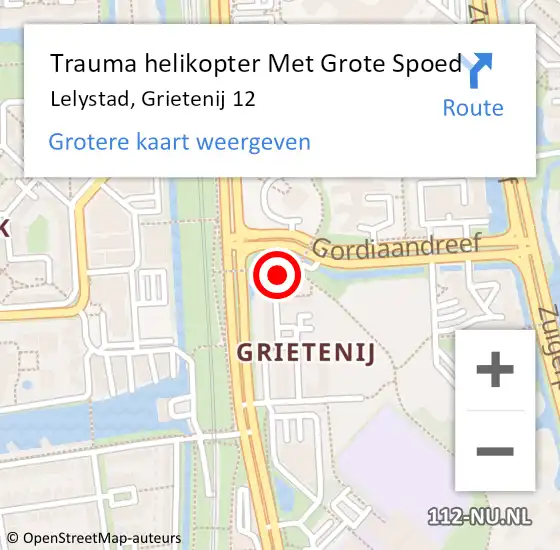 Locatie op kaart van de 112 melding: Trauma helikopter Met Grote Spoed Naar Lelystad, Grietenij 12 op 18 januari 2024 10:29