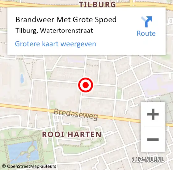 Locatie op kaart van de 112 melding: Brandweer Met Grote Spoed Naar Tilburg, Watertorenstraat op 18 januari 2024 10:31