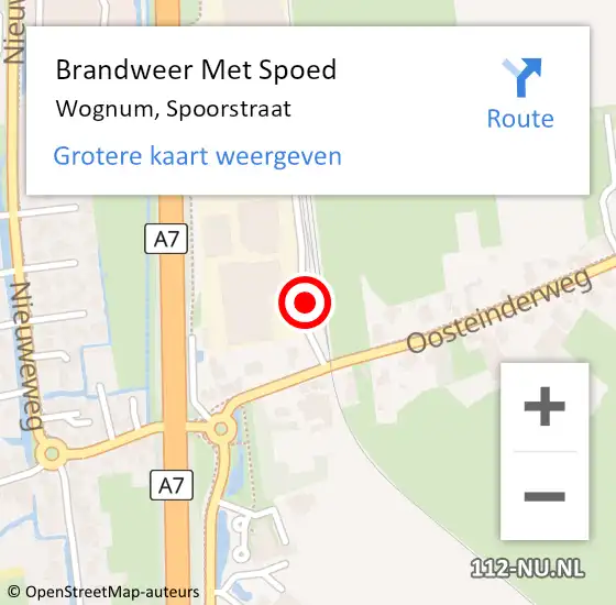 Locatie op kaart van de 112 melding: Brandweer Met Spoed Naar Wognum, Spoorstraat op 18 januari 2024 10:35