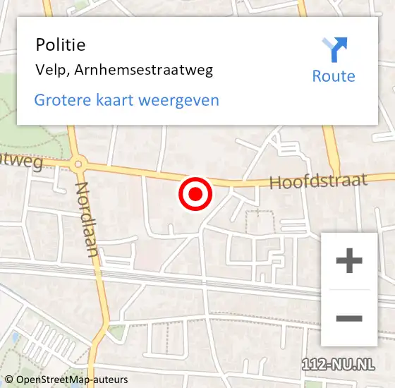 Locatie op kaart van de 112 melding: Politie Velp, Arnhemsestraatweg op 18 januari 2024 10:39
