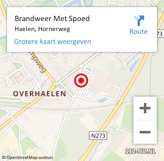 Locatie op kaart van de 112 melding: Brandweer Met Spoed Naar Haelen, Hornerweg op 18 januari 2024 10:49