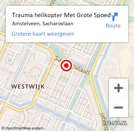 Locatie op kaart van de 112 melding: Trauma helikopter Met Grote Spoed Naar Amstelveen, Sacharovlaan op 18 januari 2024 11:09