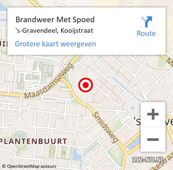 Locatie op kaart van de 112 melding: Brandweer Met Spoed Naar 's-Gravendeel, Kooijstraat op 18 januari 2024 11:10