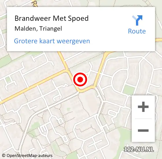 Locatie op kaart van de 112 melding: Brandweer Met Spoed Naar Malden, Triangel op 18 januari 2024 11:50