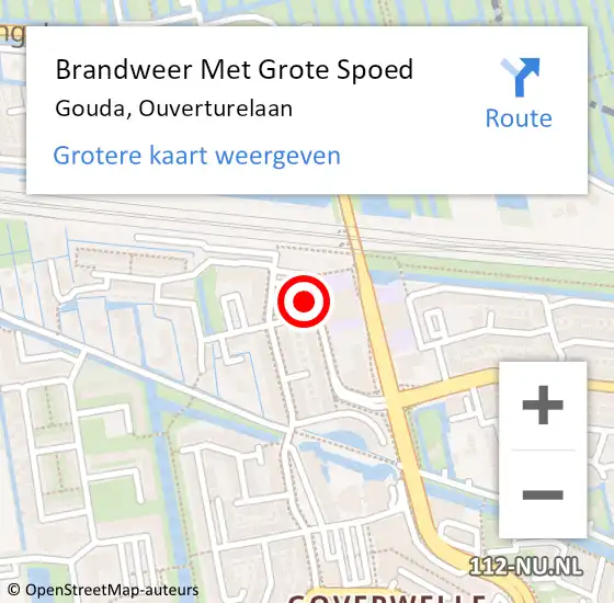 Locatie op kaart van de 112 melding: Brandweer Met Grote Spoed Naar Gouda, Ouverturelaan op 18 januari 2024 11:54