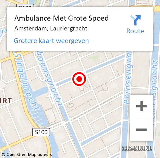 Locatie op kaart van de 112 melding: Ambulance Met Grote Spoed Naar Amsterdam, Lauriergracht op 18 januari 2024 11:57