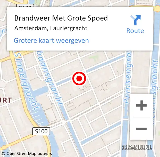 Locatie op kaart van de 112 melding: Brandweer Met Grote Spoed Naar Amsterdam, Lauriergracht op 18 januari 2024 11:58