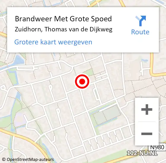 Locatie op kaart van de 112 melding: Brandweer Met Grote Spoed Naar Zuidhorn, Thomas van de Dijkweg op 18 januari 2024 12:20