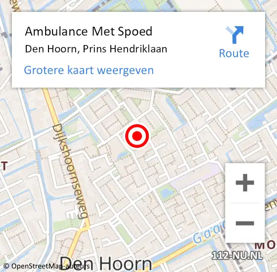 Locatie op kaart van de 112 melding: Ambulance Met Spoed Naar Den Hoorn, Prins Hendriklaan op 18 januari 2024 13:06