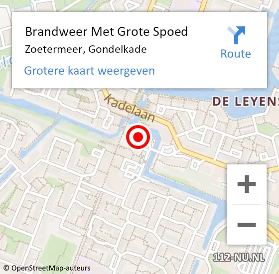 Locatie op kaart van de 112 melding: Brandweer Met Grote Spoed Naar Zoetermeer, Gondelkade op 18 januari 2024 13:06