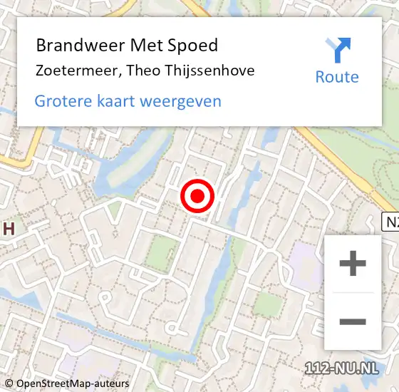 Locatie op kaart van de 112 melding: Brandweer Met Spoed Naar Zoetermeer, Theo Thijssenhove op 18 januari 2024 14:03