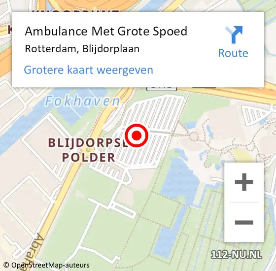 Locatie op kaart van de 112 melding: Ambulance Met Grote Spoed Naar Rotterdam, Blijdorplaan op 18 januari 2024 14:07