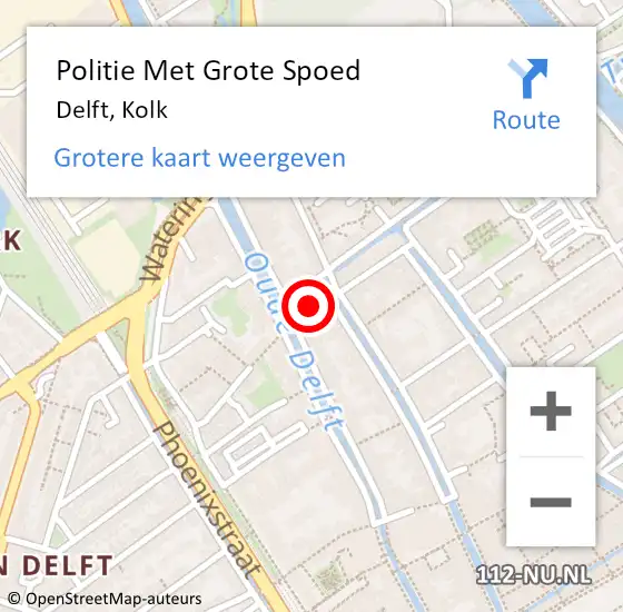 Locatie op kaart van de 112 melding: Politie Met Grote Spoed Naar Delft, Kolk op 18 januari 2024 14:07