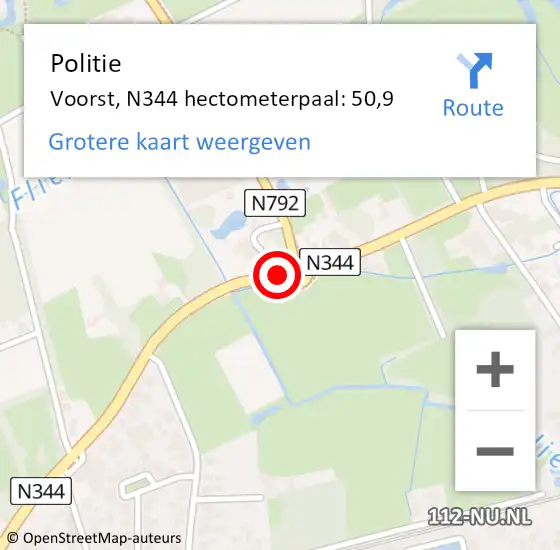 Locatie op kaart van de 112 melding: Politie Voorst, N344 hectometerpaal: 50,9 op 18 januari 2024 14:12