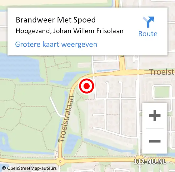 Locatie op kaart van de 112 melding: Brandweer Met Spoed Naar Hoogezand, Johan Willem Frisolaan op 18 januari 2024 14:21