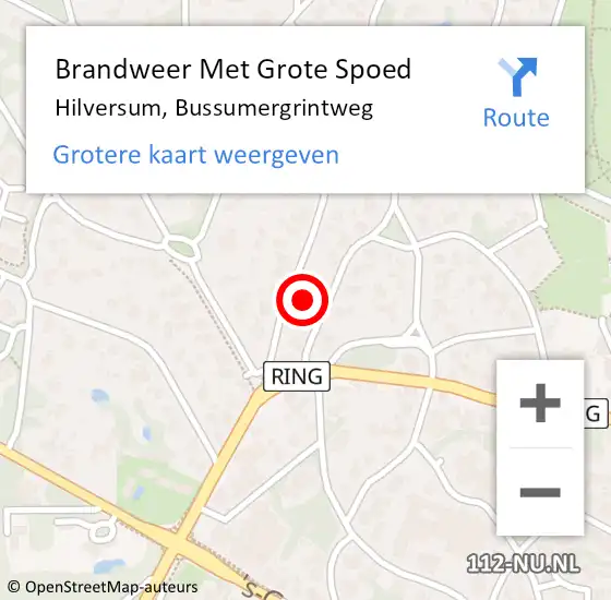 Locatie op kaart van de 112 melding: Brandweer Met Grote Spoed Naar Hilversum, Bussumergrintweg op 18 januari 2024 14:21