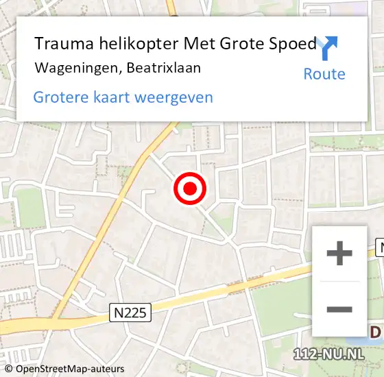 Locatie op kaart van de 112 melding: Trauma helikopter Met Grote Spoed Naar Wageningen, Beatrixlaan op 18 januari 2024 14:22