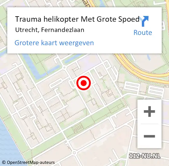 Locatie op kaart van de 112 melding: Trauma helikopter Met Grote Spoed Naar Utrecht, Fernandezlaan op 18 januari 2024 14:30