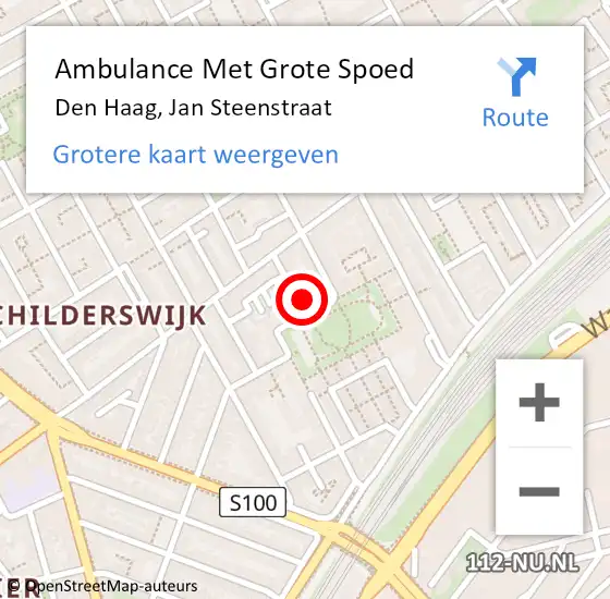 Locatie op kaart van de 112 melding: Ambulance Met Grote Spoed Naar Den Haag, Jan Steenstraat op 18 januari 2024 14:34