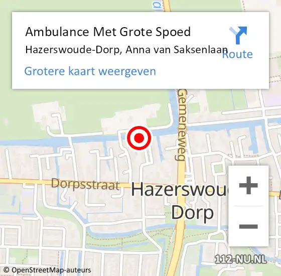 Locatie op kaart van de 112 melding: Ambulance Met Grote Spoed Naar Hazerswoude-Dorp, Anna van Saksenlaan op 18 januari 2024 14:40