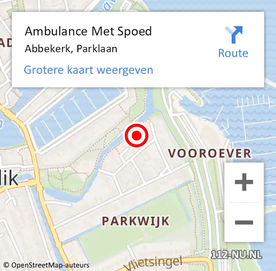 Locatie op kaart van de 112 melding: Ambulance Met Spoed Naar Abbekerk, Parklaan op 18 januari 2024 15:24