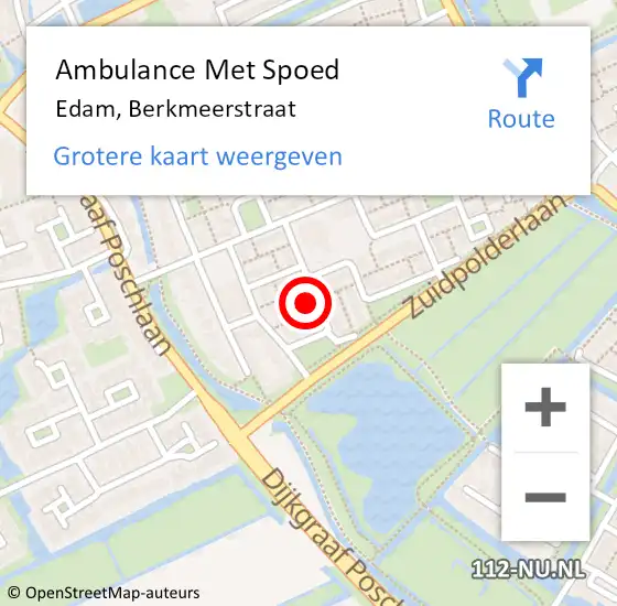Locatie op kaart van de 112 melding: Ambulance Met Spoed Naar Edam, Berkmeerstraat op 18 januari 2024 15:25