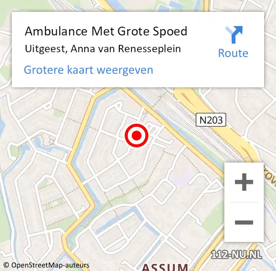Locatie op kaart van de 112 melding: Ambulance Met Grote Spoed Naar Uitgeest, Anna van Renesseplein op 18 januari 2024 15:32