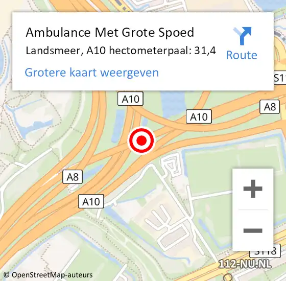 Locatie op kaart van de 112 melding: Ambulance Met Grote Spoed Naar Landsmeer, A10 hectometerpaal: 31,4 op 18 januari 2024 15:34
