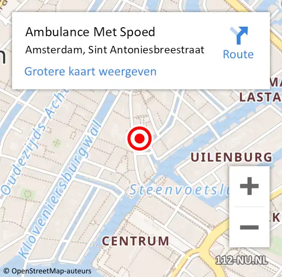 Locatie op kaart van de 112 melding: Ambulance Met Spoed Naar Amsterdam, Sint Antoniesbreestraat op 18 januari 2024 15:34