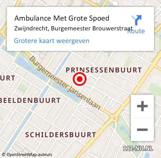 Locatie op kaart van de 112 melding: Ambulance Met Grote Spoed Naar Zwijndrecht, Burgemeester Brouwerstraat op 18 januari 2024 15:55