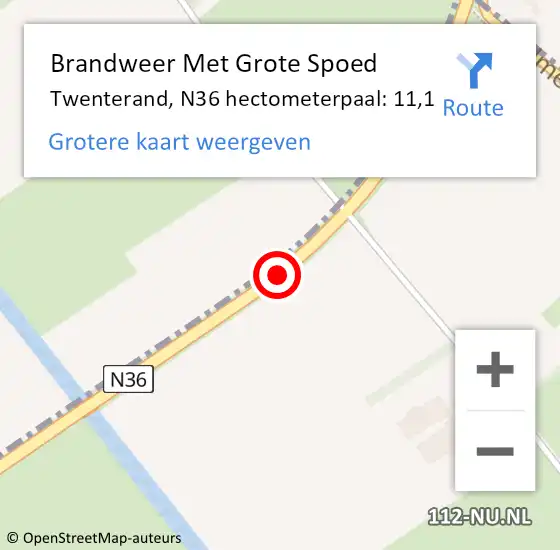 Locatie op kaart van de 112 melding: Brandweer Met Grote Spoed Naar Twenterand, N36 hectometerpaal: 11,1 op 18 januari 2024 15:59