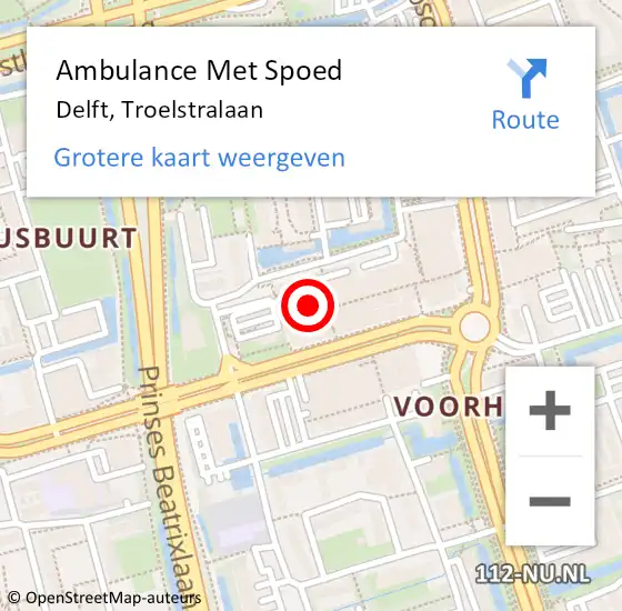 Locatie op kaart van de 112 melding: Ambulance Met Spoed Naar Delft, Troelstralaan op 18 januari 2024 16:30