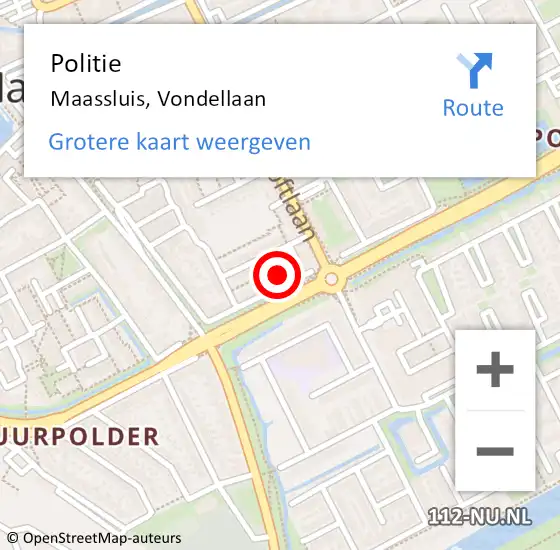 Locatie op kaart van de 112 melding: Politie Maassluis, Vondellaan op 18 januari 2024 16:36