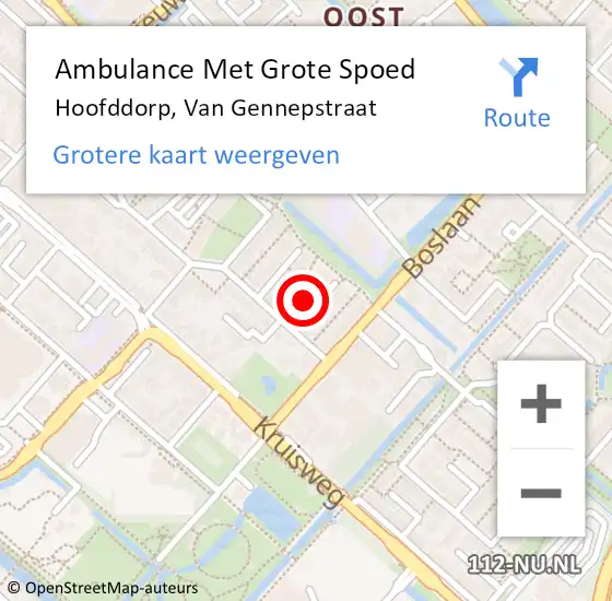 Locatie op kaart van de 112 melding: Ambulance Met Grote Spoed Naar Hoofddorp, Van Gennepstraat op 18 januari 2024 16:47