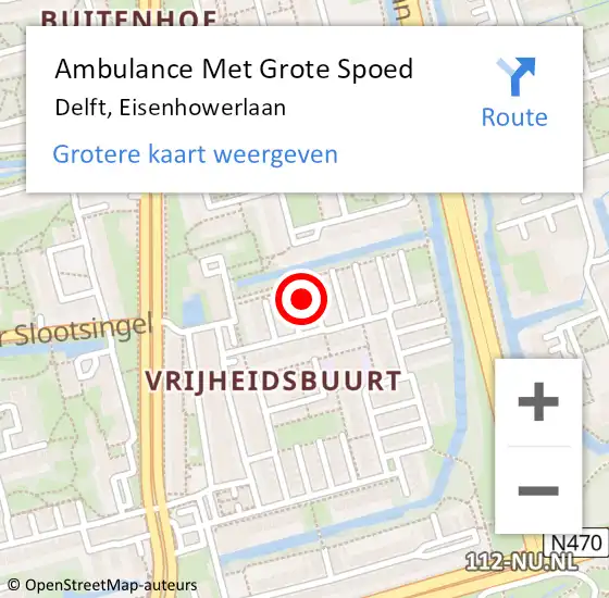 Locatie op kaart van de 112 melding: Ambulance Met Grote Spoed Naar Delft, Eisenhowerlaan op 18 januari 2024 16:50