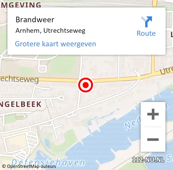 Locatie op kaart van de 112 melding: Brandweer Arnhem, Utrechtseweg op 18 januari 2024 16:52