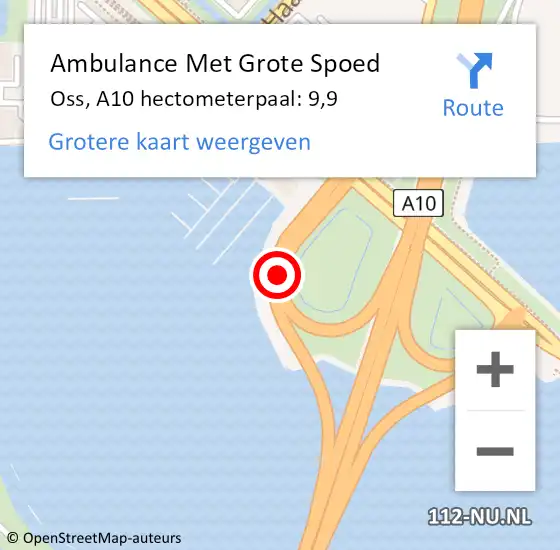 Locatie op kaart van de 112 melding: Ambulance Met Grote Spoed Naar Oss, A10 hectometerpaal: 9,9 op 18 januari 2024 16:58