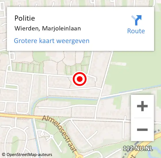 Locatie op kaart van de 112 melding: Politie Wierden, Marjoleinlaan op 18 januari 2024 17:10