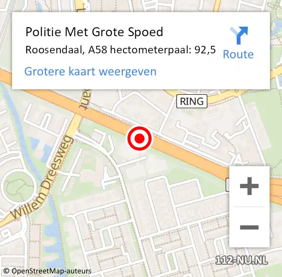 Locatie op kaart van de 112 melding: Politie Met Grote Spoed Naar Roosendaal, A58 hectometerpaal: 92,5 op 18 januari 2024 17:24