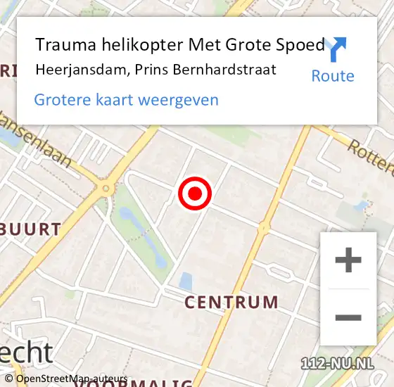 Locatie op kaart van de 112 melding: Trauma helikopter Met Grote Spoed Naar Heerjansdam, Prins Bernhardstraat op 18 januari 2024 17:26