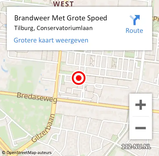 Locatie op kaart van de 112 melding: Brandweer Met Grote Spoed Naar Tilburg, Conservatoriumlaan op 18 januari 2024 17:31