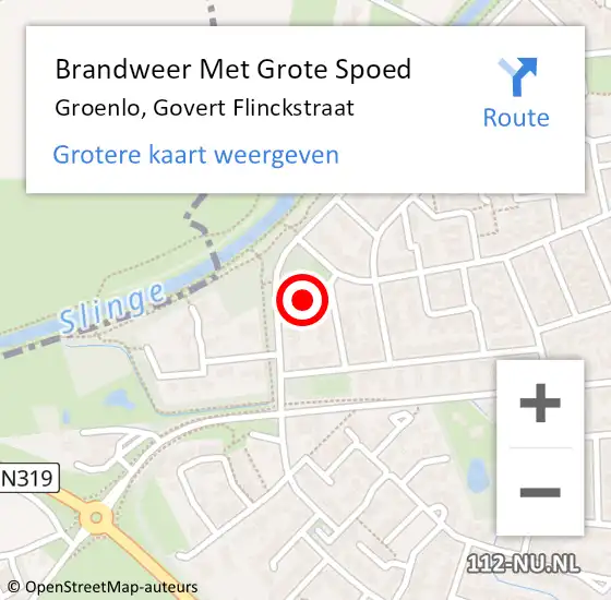 Locatie op kaart van de 112 melding: Brandweer Met Grote Spoed Naar Groenlo, Govert Flinckstraat op 18 januari 2024 17:35