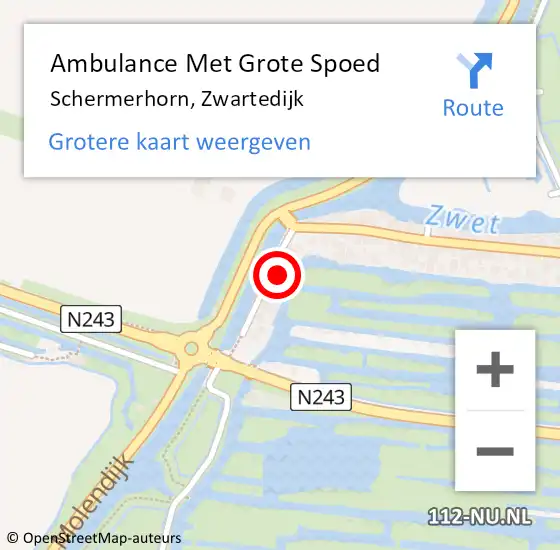 Locatie op kaart van de 112 melding: Ambulance Met Grote Spoed Naar Schermerhorn, Zwartedijk op 18 januari 2024 18:08